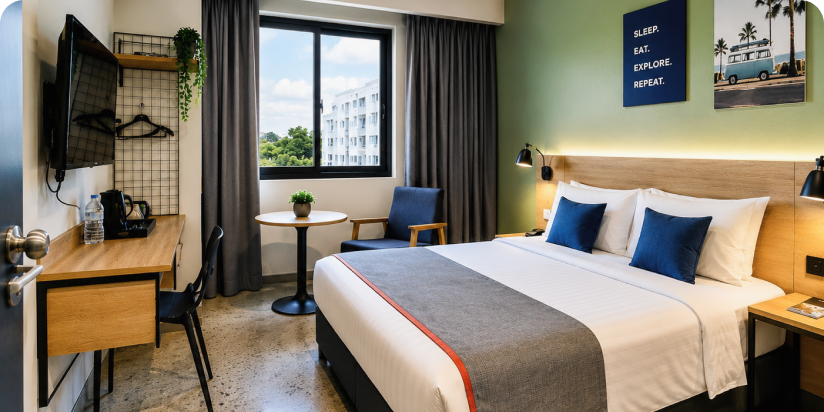 Comfortable hotel room with twin-share accommodation