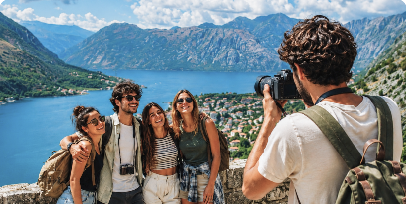 Group having their photo taken by a guide